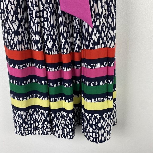 Eliza J Women's Printed Fit and Flare Dress Size 2 NWT Multicolor Striped Tie - Picture 4 of 10